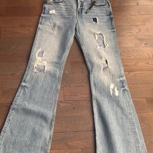 Zara 70’s Fit and Flare Jeans with Distressed Details